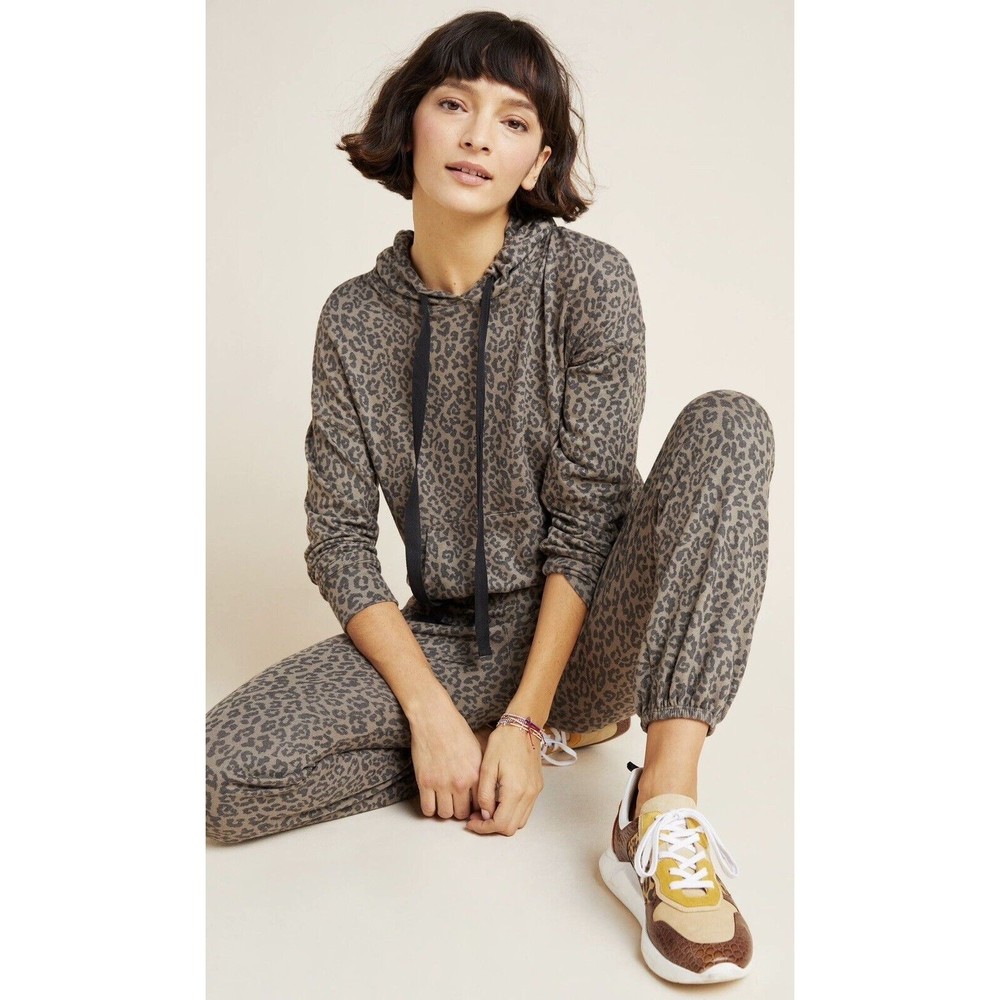 Anthropologie SUNDRY Leopard Print Hoodie Joggers Set Sz 2 NWT